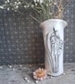 Rustic sack plant pot vase- black and white, snowdrop