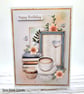 Cosy Birthday Card - autumn flowers, coffee, cupcake, books, decoupage