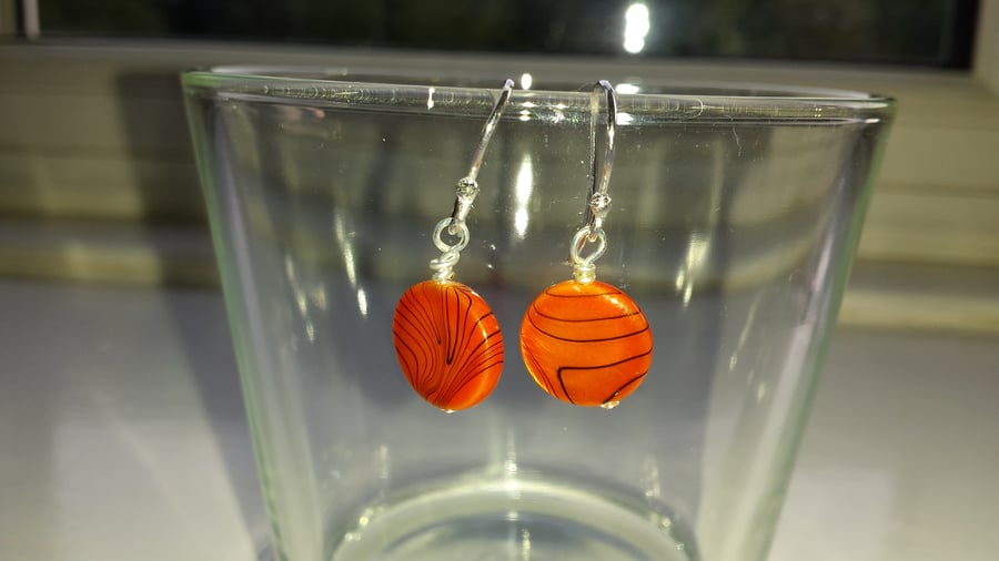Orange Shell Patterned Disc Earrings