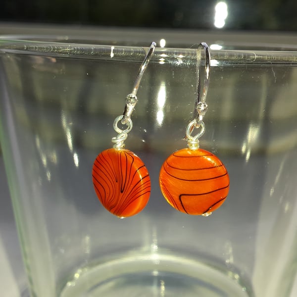 Orange Shell Patterned Disc Earrings