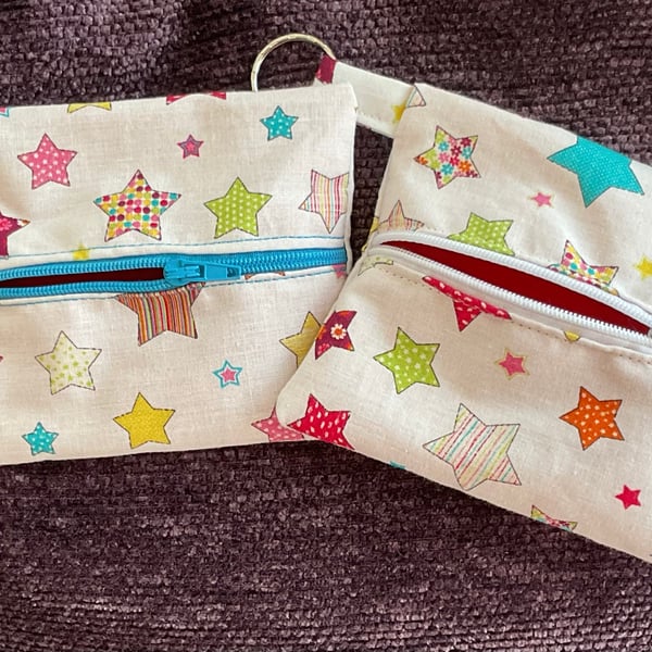 Star themed fabric zipper purse