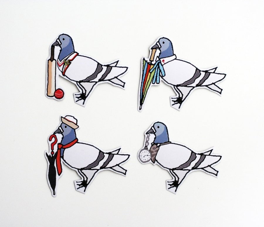 Dr Coo Pigeon Illustration Magnets Inspired by the 5th, 6th, 7th and 8th Doctors