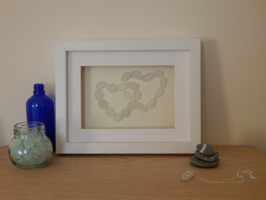 Sea Glass Art - Intertwined Hearts of Love 