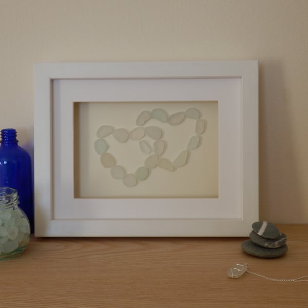 Sea Glass Art - Intertwined Hearts of Love 