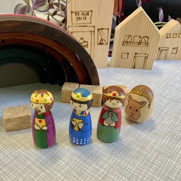Three Kings Wise men, Nativity Peg Dolls