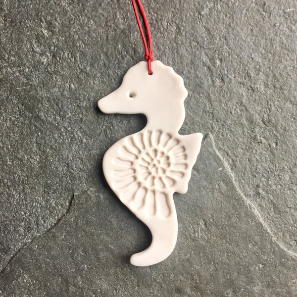 Porcelain white Sea Horse Scandi Christmas decoration The Porcelain Menagerie