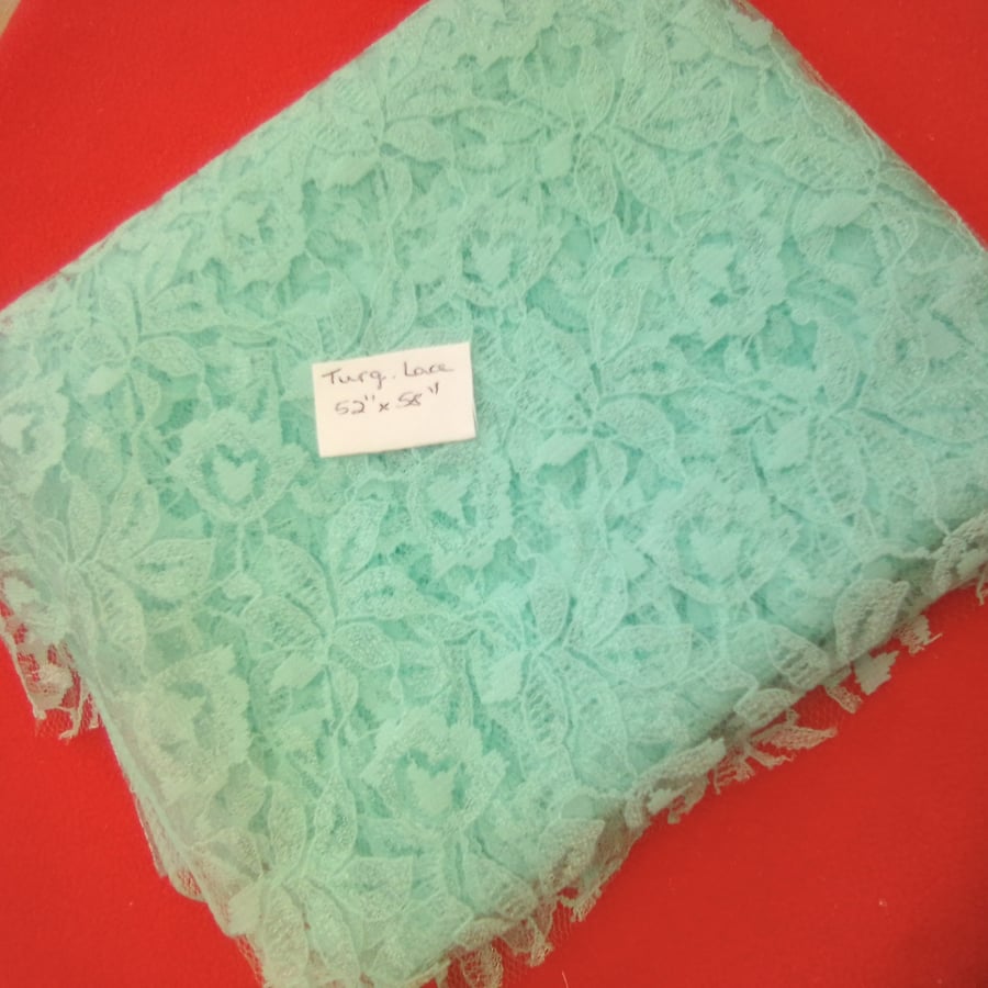 Piece of Vintage Turquoise Lace Fabric, Craft Supplies, Lace Remnant