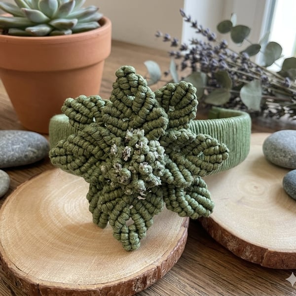 Handmade Macrame Flower Headband - Sage Green