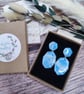 Geometric marbled blue and silver polymer clay earrings - Image 4