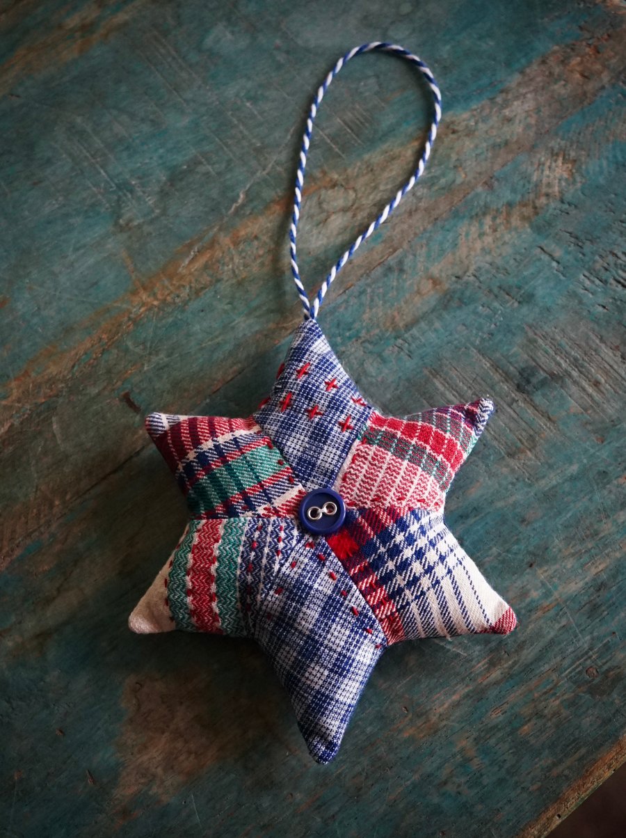 Handmade Fabric Star Ornament Patchwork Christmas Ornament 