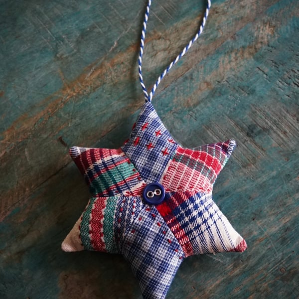 Handmade Fabric Star Ornament Patchwork Christmas Ornament 