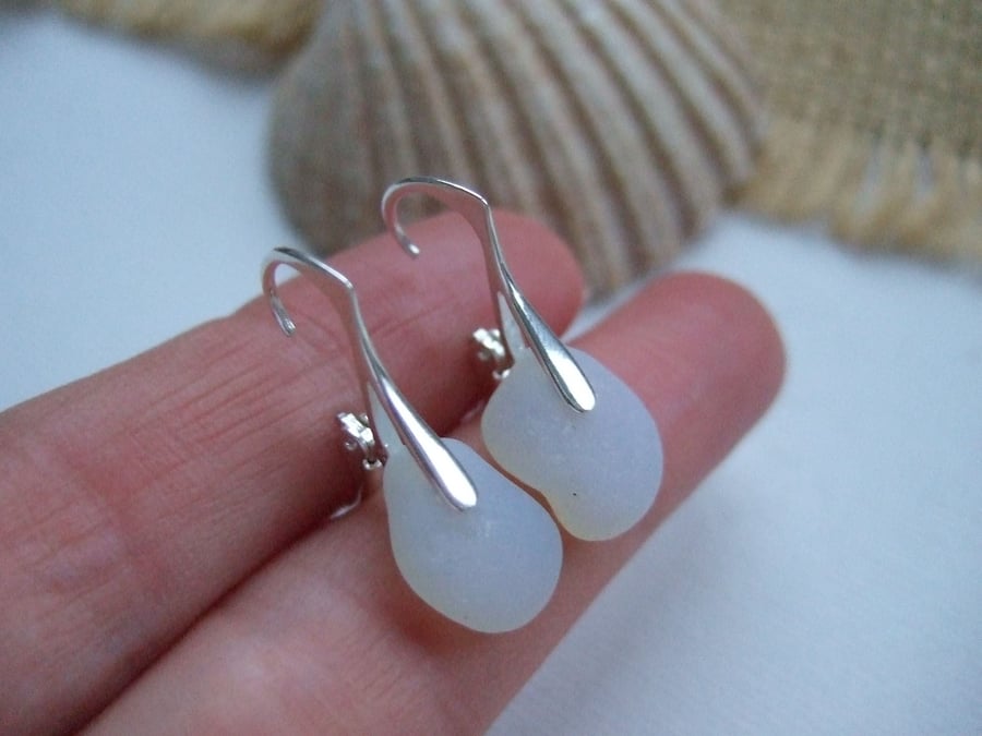 Sea glass earrings, opalescent Seaham sea glass earrings, minimalist shaped