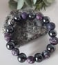  Handmade Polymer Clay Bracelet – Dark Purple, Silver & Black