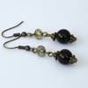 Black onyx and gold crystal vintage style earrings 