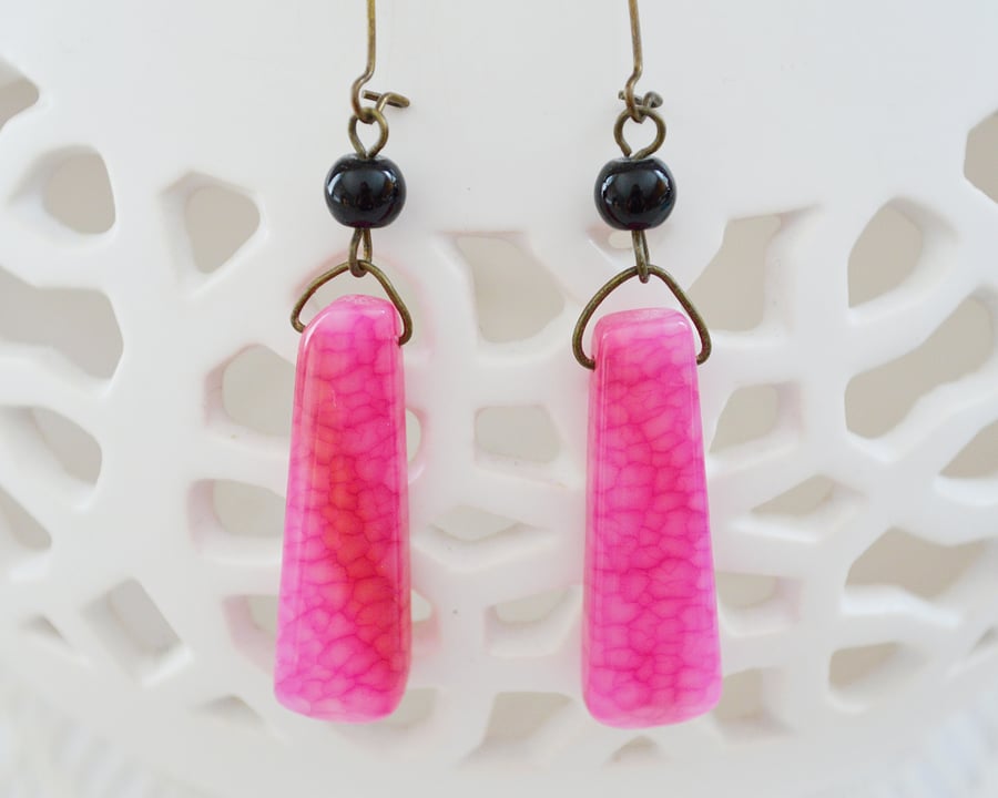 Bright Pink Agate Earrings