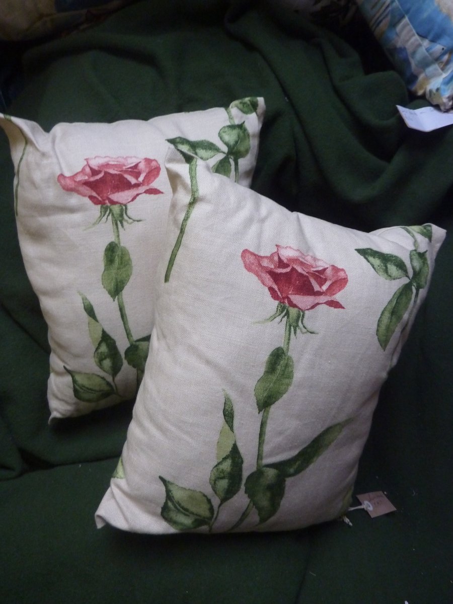 Shelia Coombs Designer Small Cushion Long Stem Red Rose Cotton Eco Pad 38X33