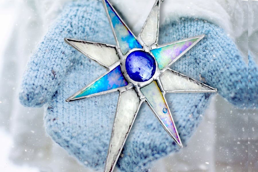 Stained Glass Star in  free Gift Box Christmas Gift  Suncatcher