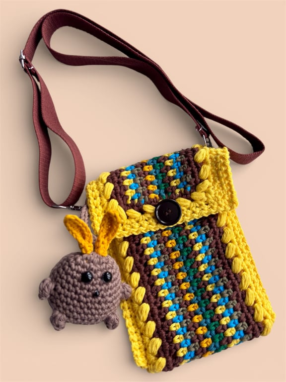 The Bunny Hop.Multicoloured Crochet Sling Bag – Small Cotton Crossbody.