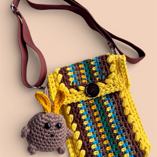The Bunny Hop.Multicoloured Crochet Sling Bag – Small Cotton Crossbody.