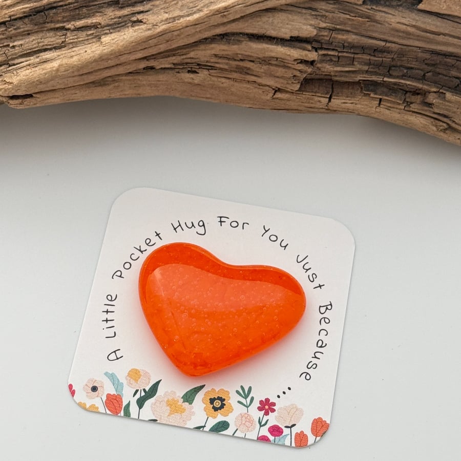Orange Fused Glass Pocket Heart