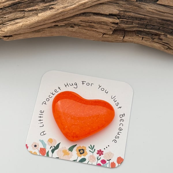 Orange Fused Glass Pocket Heart