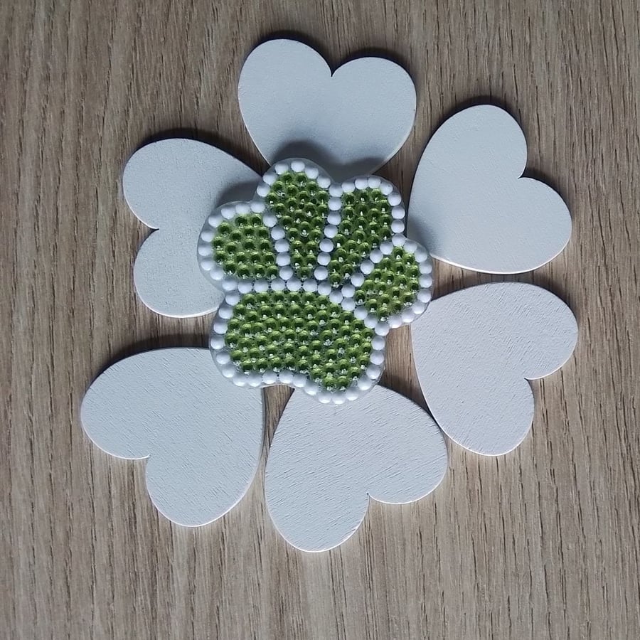 Paw Print Magnet, Animal Footprint Magnet, Diamond Art Magnet - Lime Green