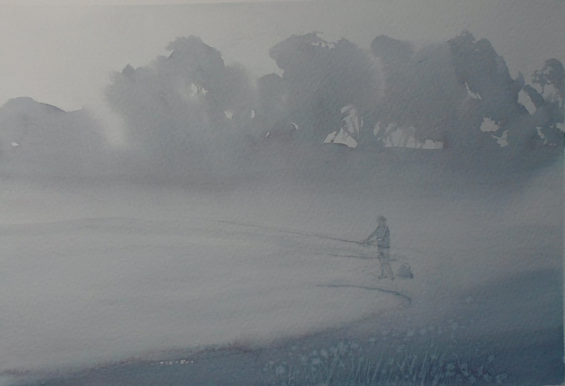 Drummonby pond fisherman (Pure ORIGINAL WATERCOLOUR) A4 size