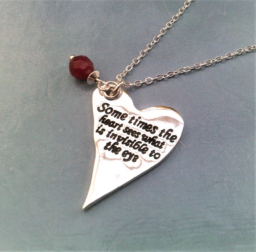 Silver Heart & Ruby Necklace,  Ruby Charm Heart For Women, July Birthstone