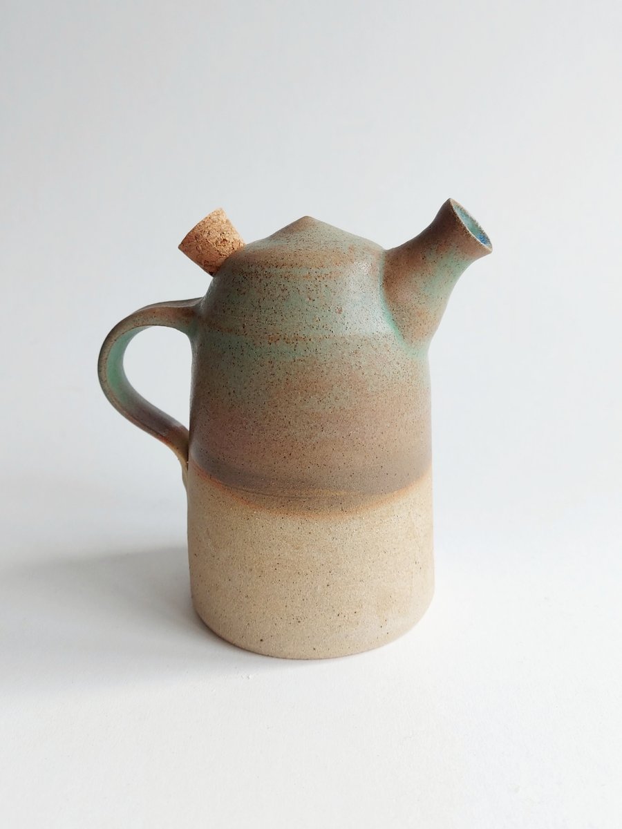 Pottery oil bottle Gardoms Green glaze