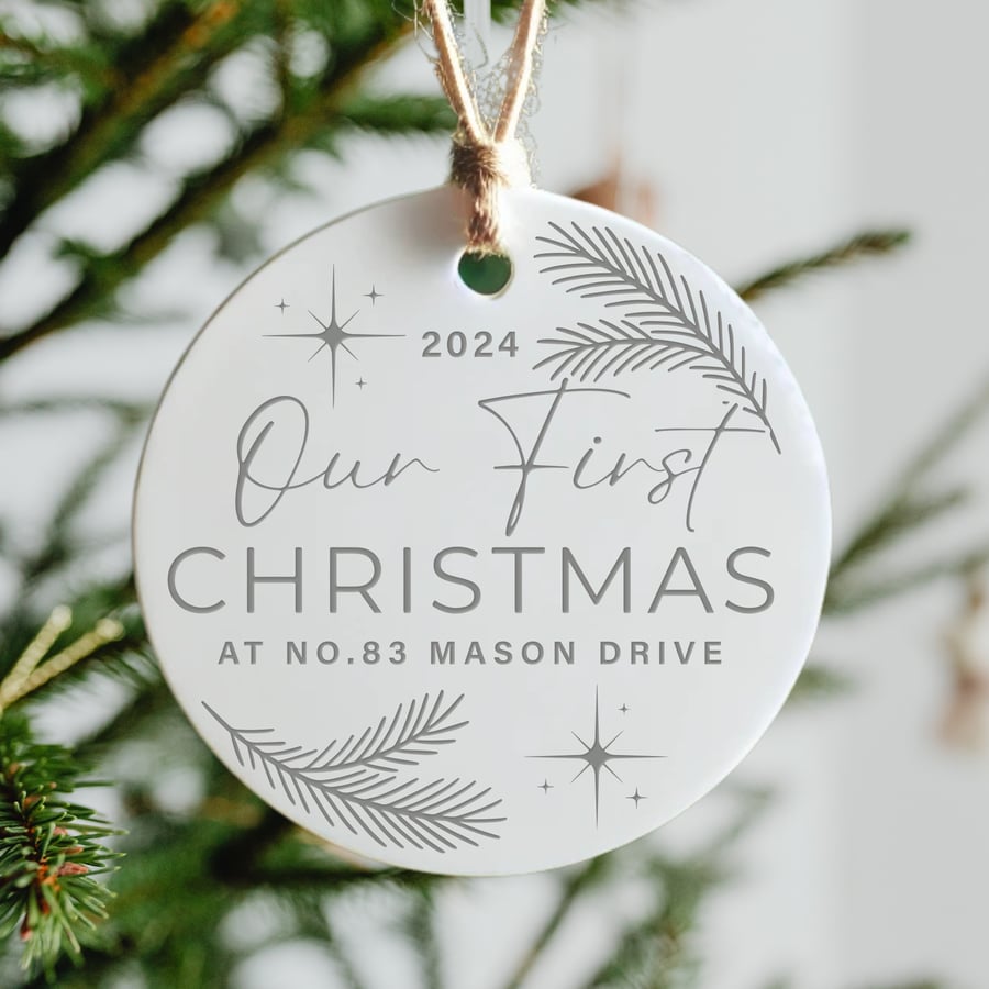New Home - Christmas Sprig Ornament: Personalised First Christmas Keepsake Gift