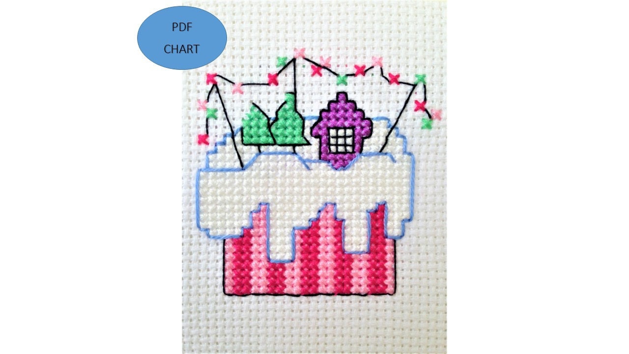 Christmas Village Cupcake Cross Stitch Digital Download PDF Chart