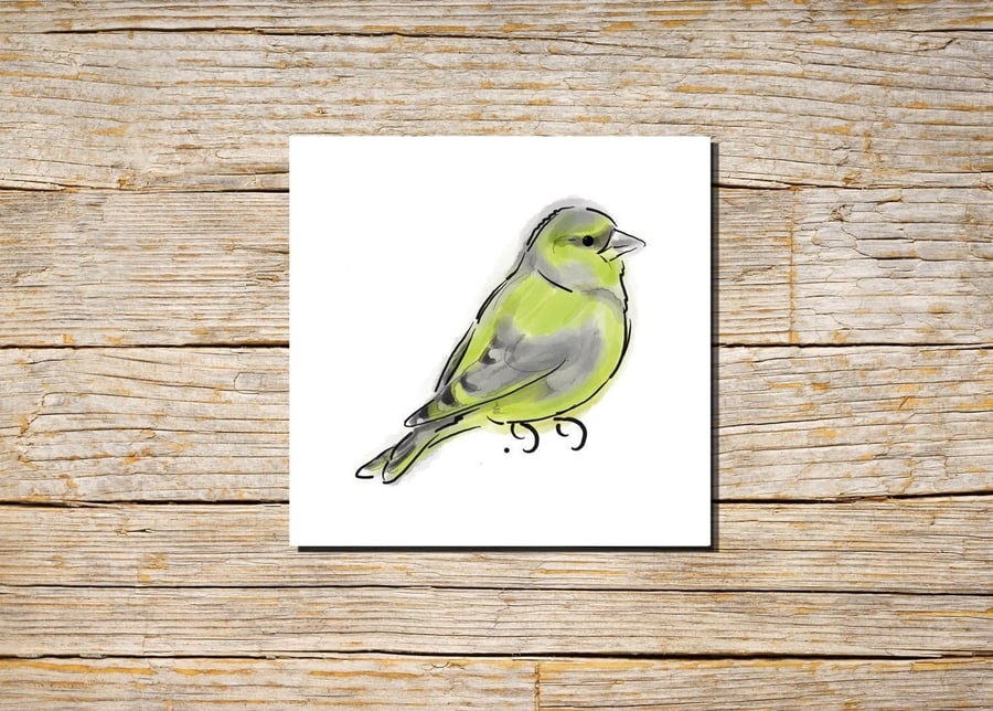 Bird Greeting Card, Greenfinch Card, Greetings Card, Blank Inside, Greenfinch