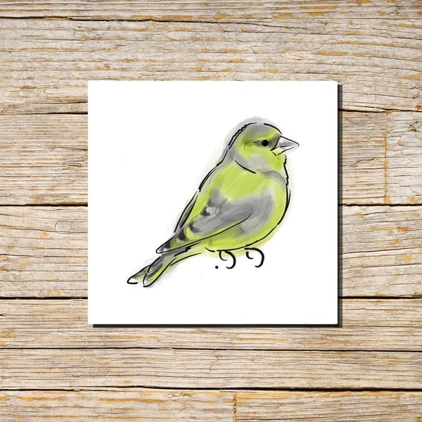 Bird Greeting Card, Greenfinch Card, Greetings Card, Blank Inside, Greenfinch