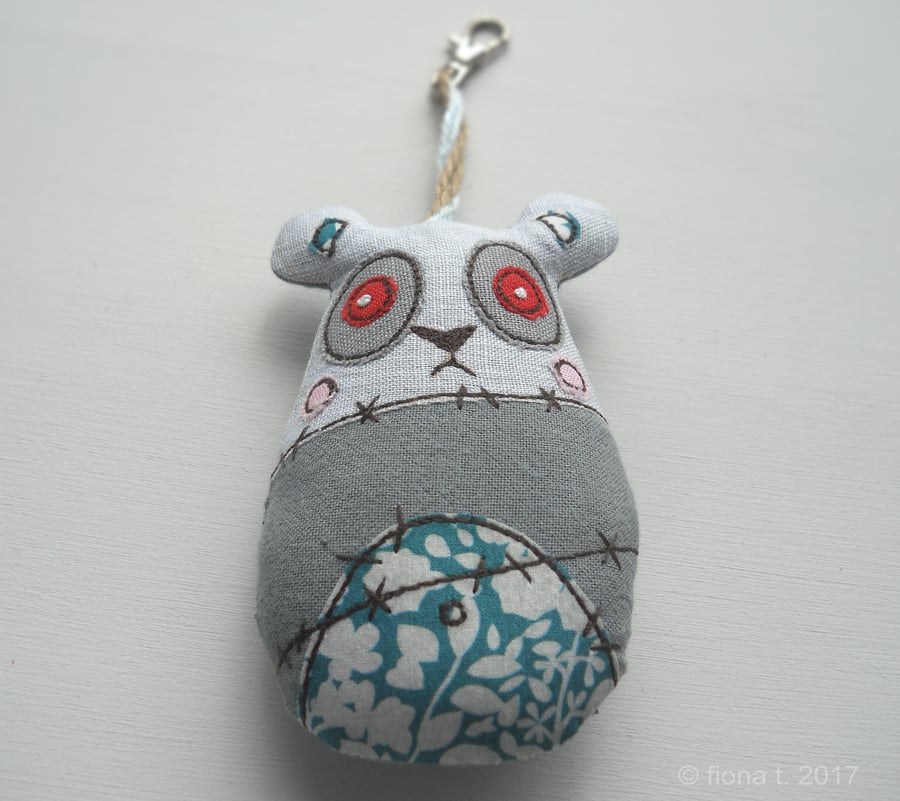 embroidered bag charm key ring zombie panda