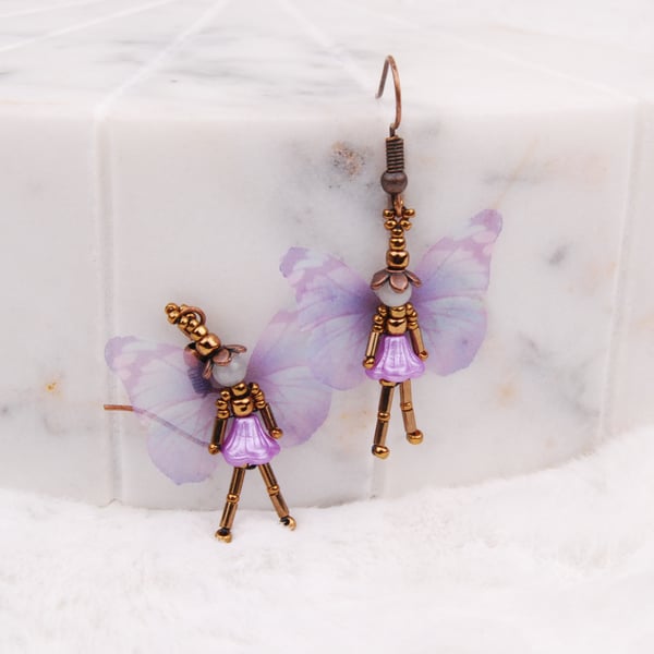Beaded statement earrings with Moonstone, Unique gemstone fairy earrings