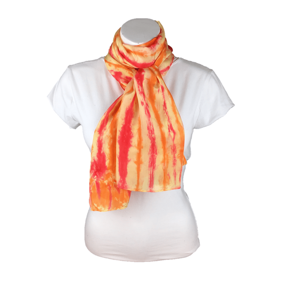 Silk scarf, womens fashion scarf, hand dyed silk crepe de chine,  striped - SALE