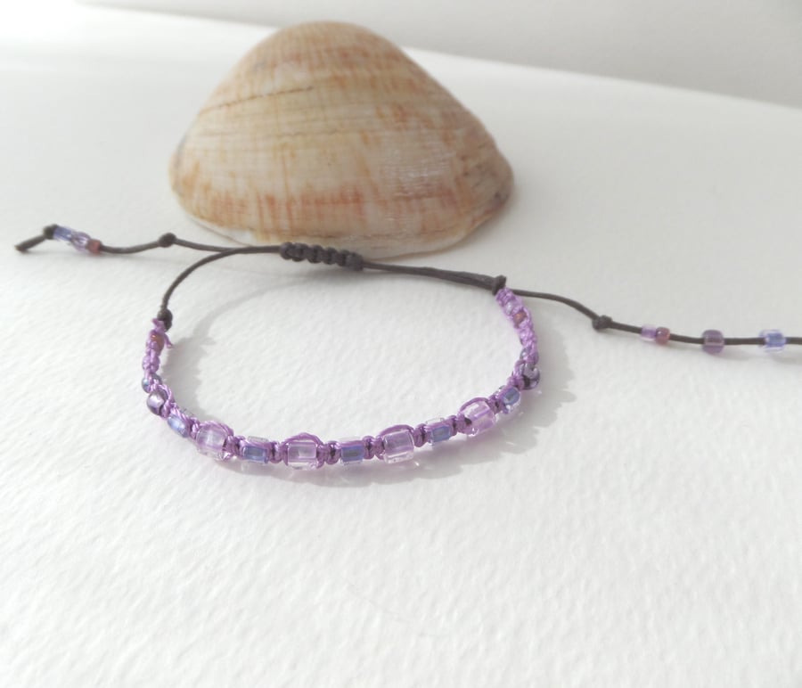 Purple Bracelet, Shamballa Adjustable Cotton Cord Bracelet