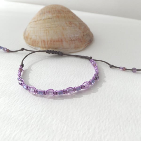Purple Bracelet, Shamballa Adjustable Cotton Cord Bracelet