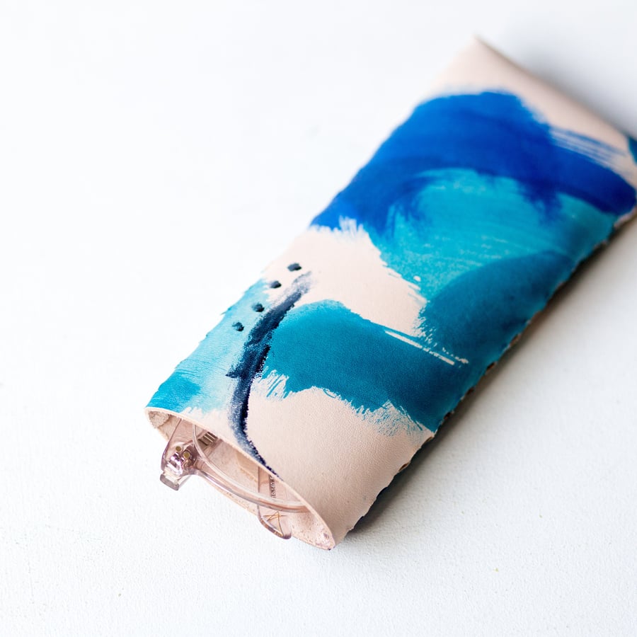 Hand-Painted Slimline Leather Glasses Case, Unique & Stylish Glasses Protection 