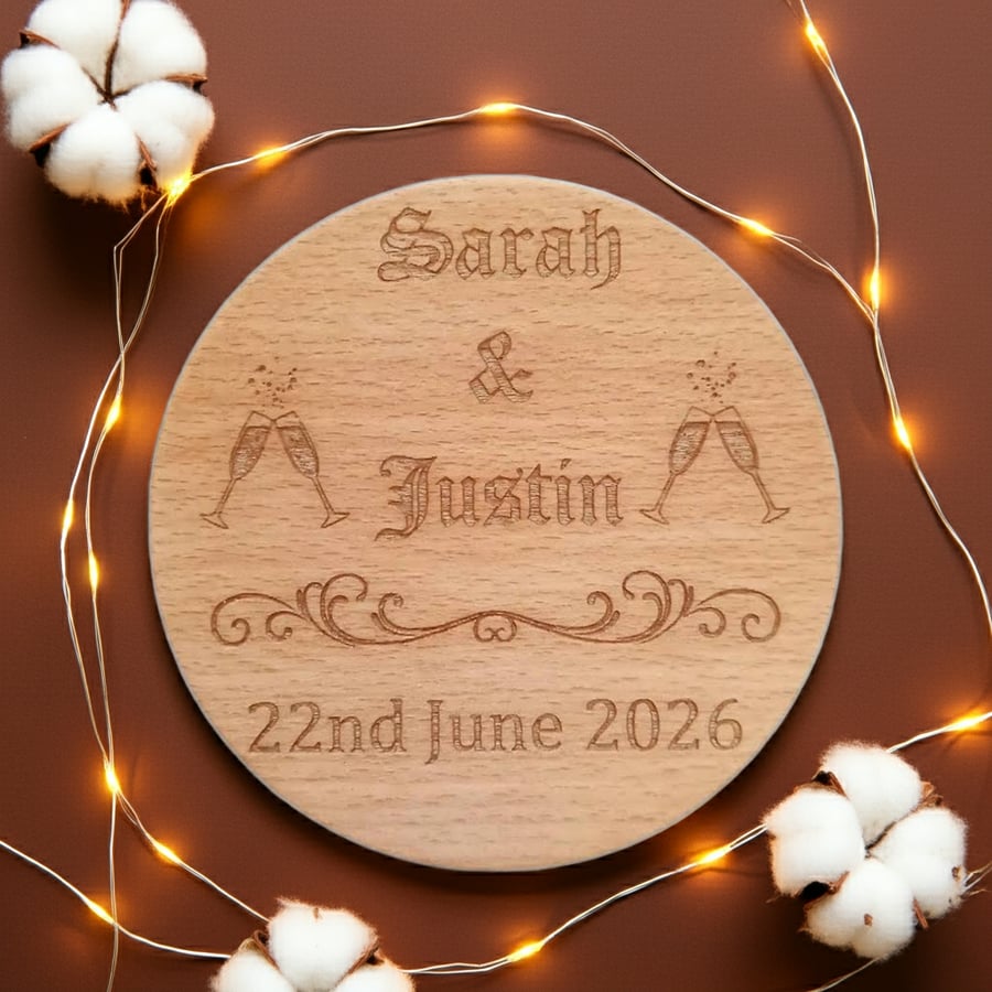 Set of 6 Drink Coasters for Personalisation. Steamed Beech 