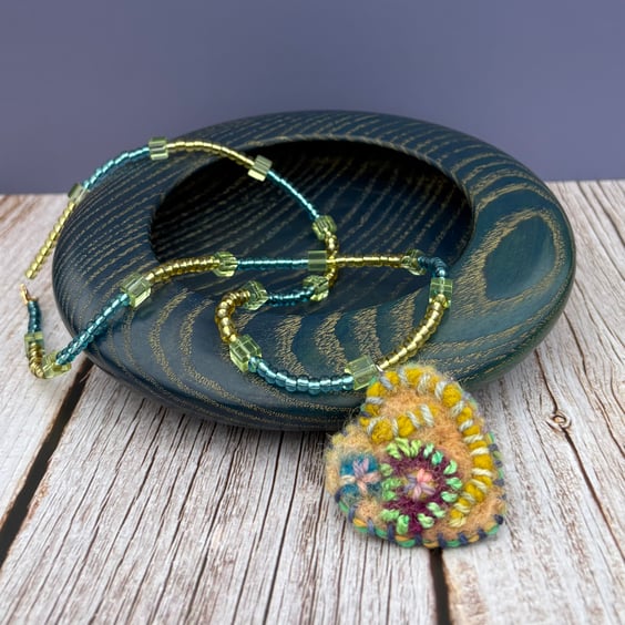 Bead and Felted Charm BoHo style Necklace - Peach Heart