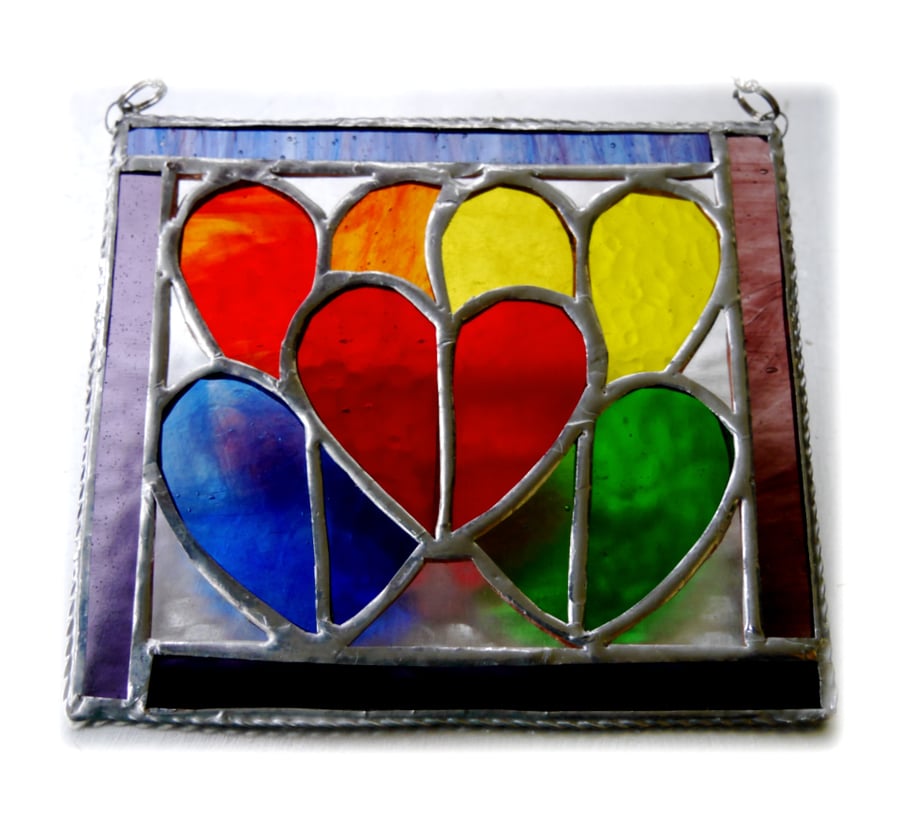 Rainbow Hearts Picture Stained Glass Suncatcher 002