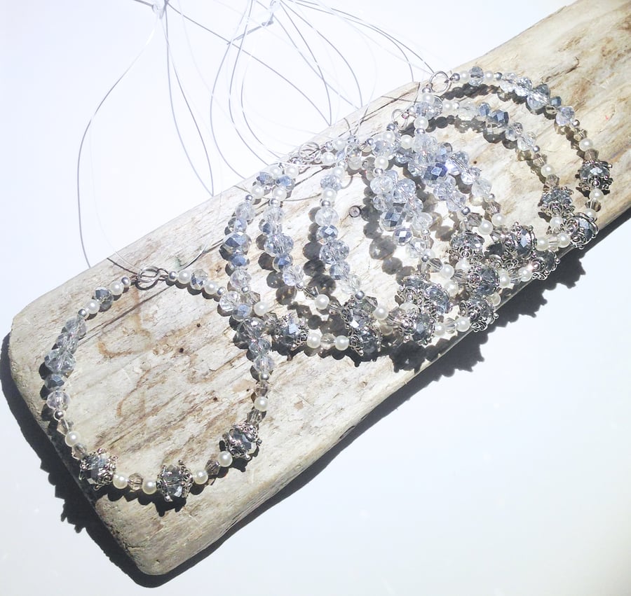 Set of 6 Bead Silver Hanging Decorations - UK Free Post