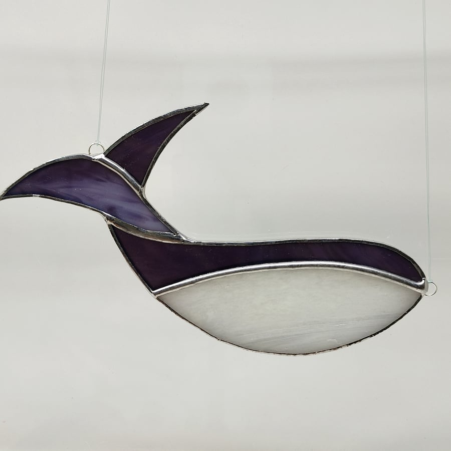 Stained glass whale copperfoil hanging suncatcher