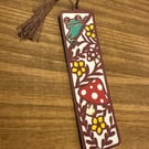 Handmade Paper Cut-Out Bookmark – Frog & Toadstool Design