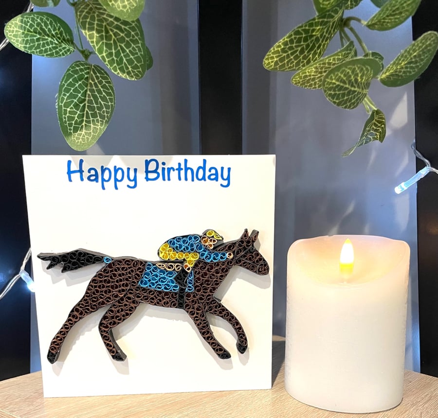Stunning Handmade Quilled Race Horse Card