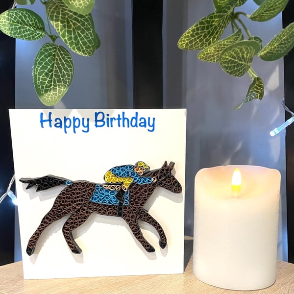 Stunning Handmade Quilled Race Horse Card
