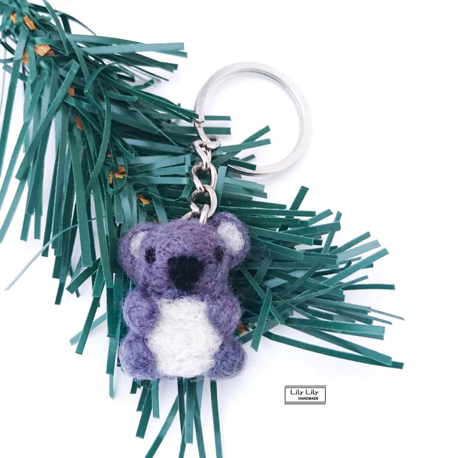 Cute needle felted koala keyring, bag charm by Lily Lily Handmade