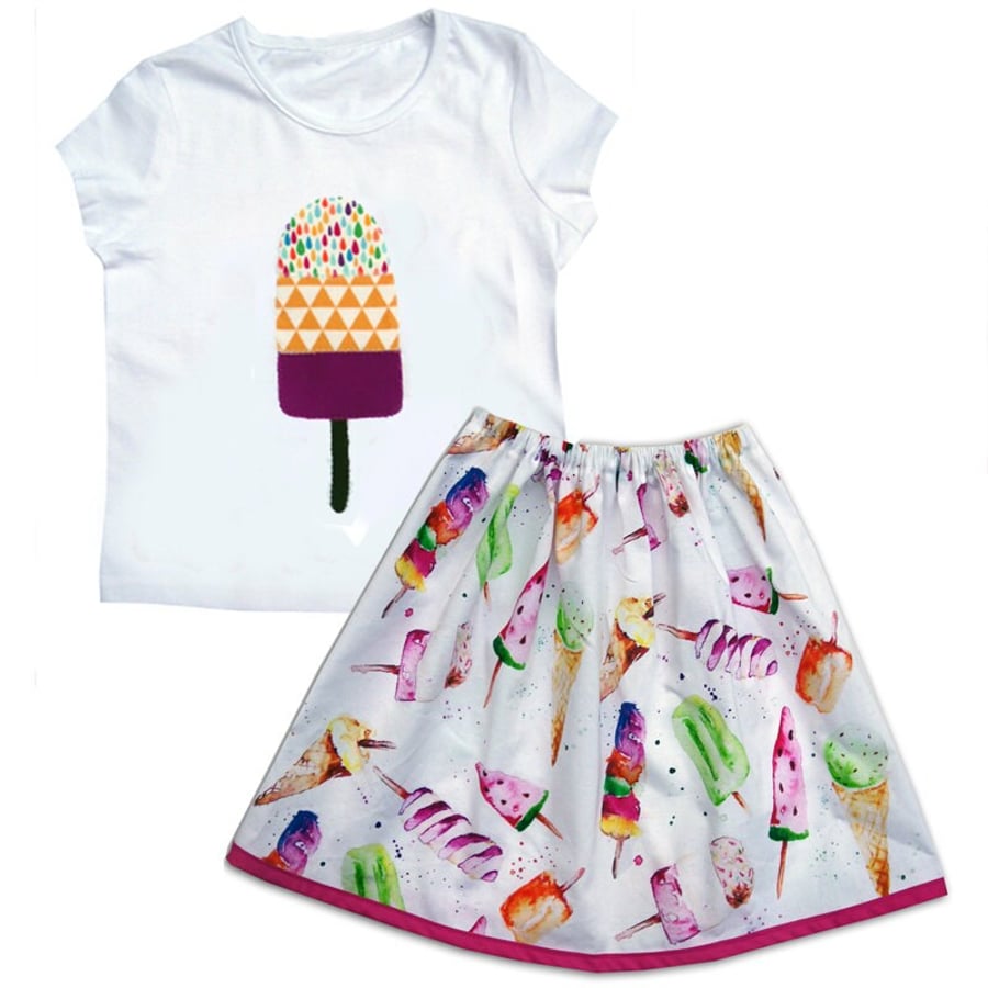 Girls Ice Lolly Skirt and T-Shirt Outfit, Girls Clothing, Toddler Clothes