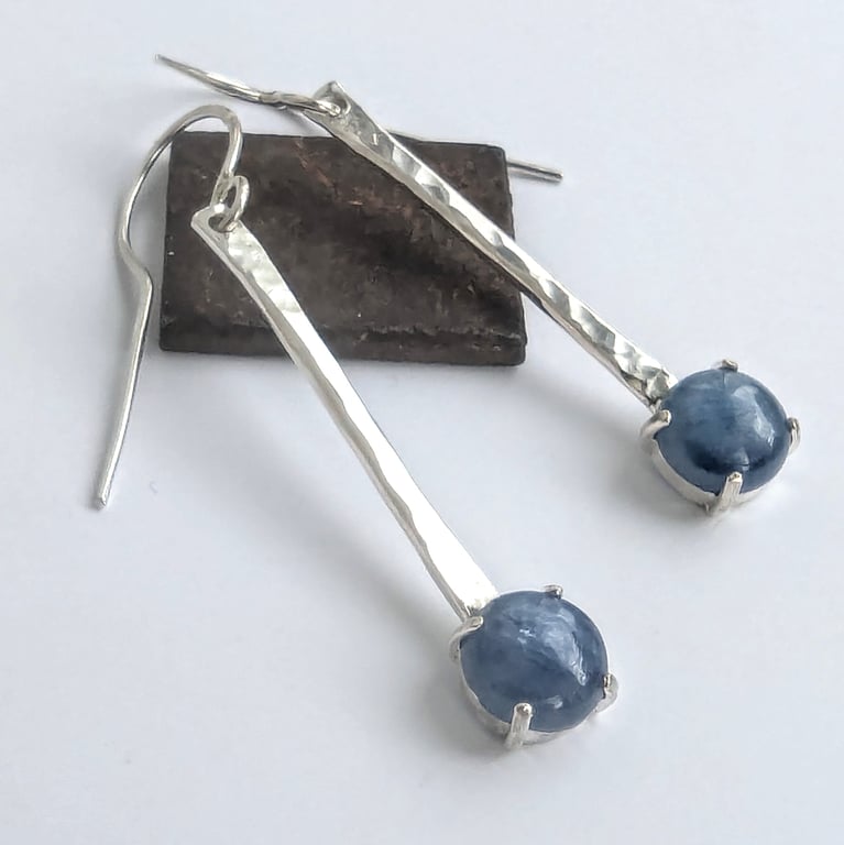 Sterling Silver Handmade Kyanite Drop Earrings, Handmade Urban Design Jewellery